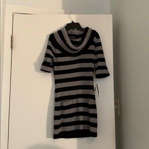 Black and silver knit mock neck dress